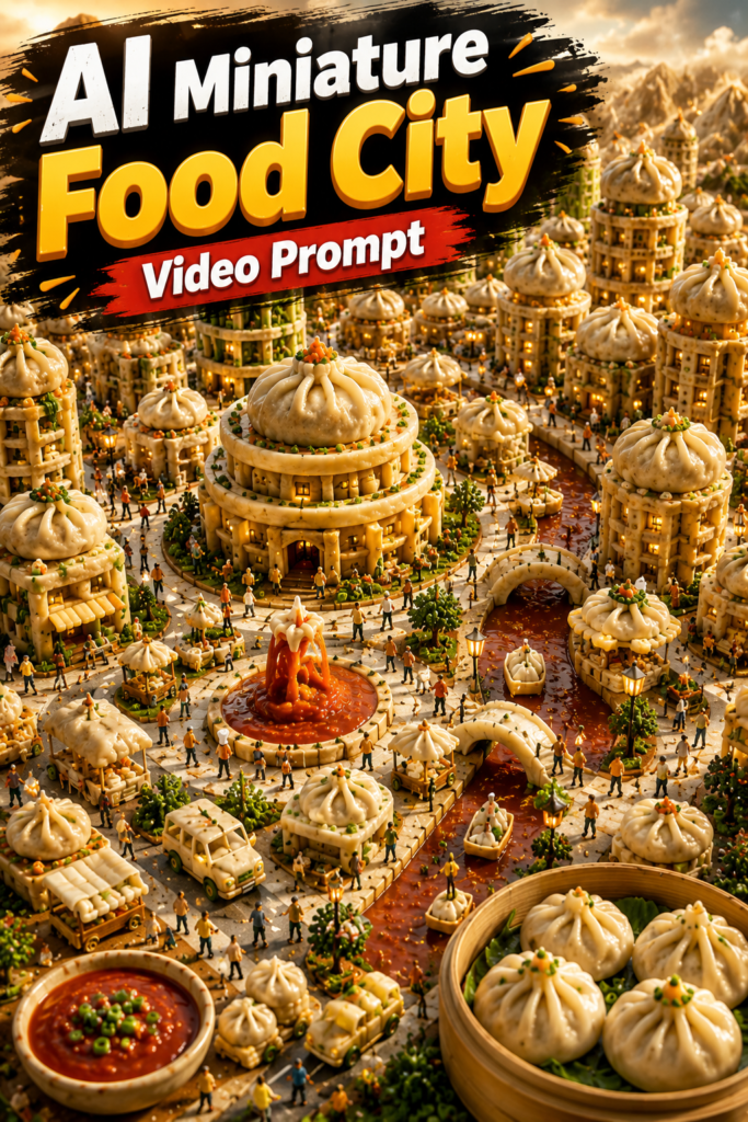 AI Miniature Food City Video Prompt