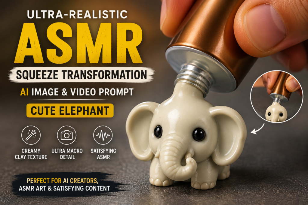 SMR Elephant Squeeze Prompt | AI Image & Video Prompt for Cute Creamy Clay Transformation