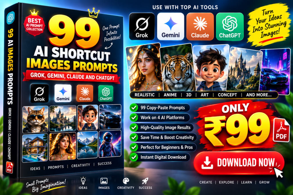 99 AI Shortcut Images Prompts- Grok, Gemini,Claude and Chatgpt