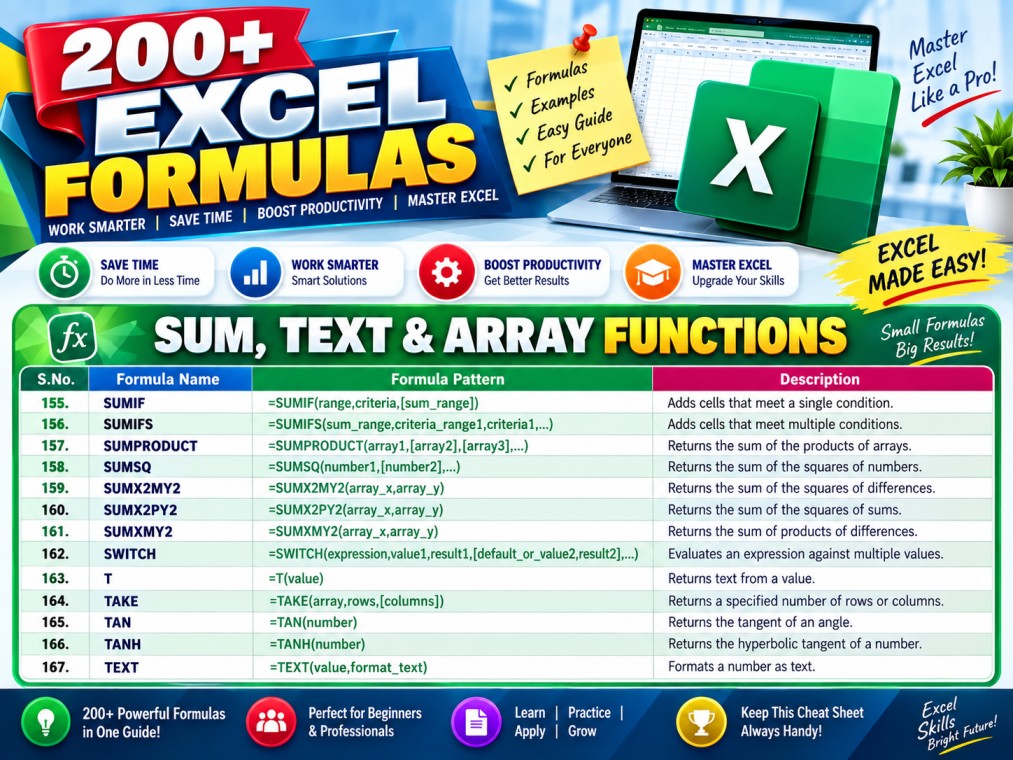 200+ Excel Formulas and Shortcuts Cheat Sheet